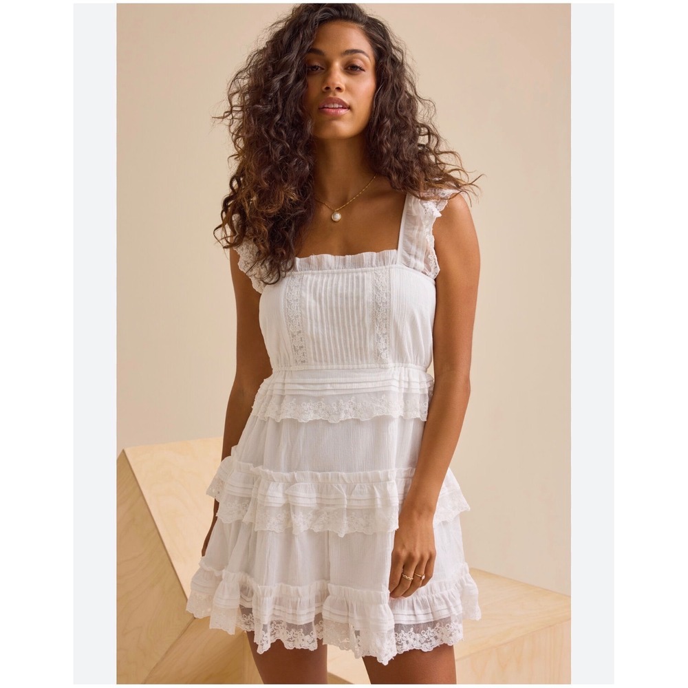 Altard State Daphne Tiered Mini Dress boho ruffles coquette Y2K 90s white sz L‎